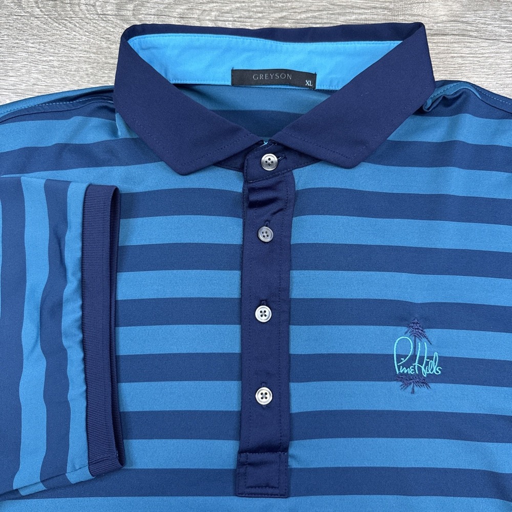 Greyson polo men's XL blue striped active performance‎ outdoor golf Pine Hills